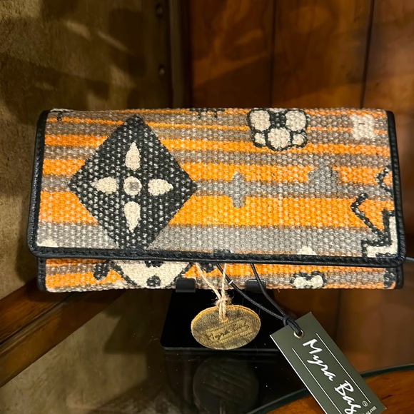 Myra-Orange and gray striped Wallet - Picture 1 of 4